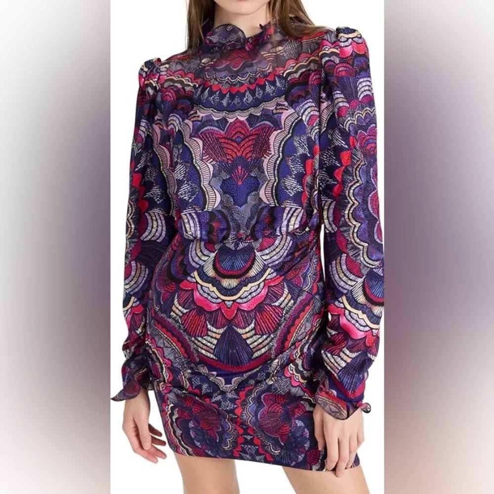NWT Saloni Rina B Mini Dress Prism Crystalline Print Size 10 - Picture 3 of 9